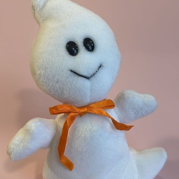 1995 Original Ty Beanie Baby Spooky the Ghost w Orange Bow PVC Pellets EUC 8” - Picture 5 of 7